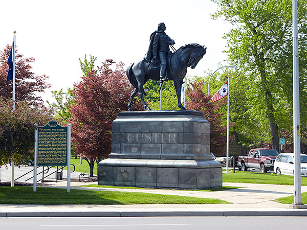 Sighting the Enemy Statue of George Custer in Monroe. Image ©2015 Look Around You Ventures, LLC.